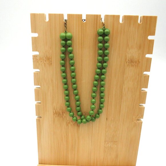 Vintage Molded Green Bead Double Strand Necklace 11" Choker Hook Chain Clasp - Picture 2 of 6